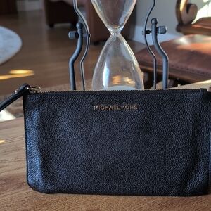 Michael Kors Black Pebbled Leather Large Wristlet